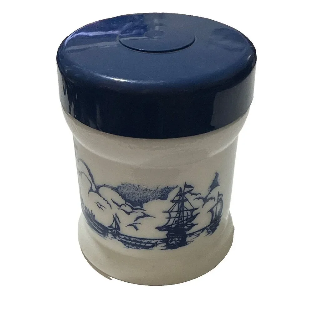 Vintage Willem II Opaline Milk Glass Cigar Tobacco Jar Blue Dutch Scene Lid